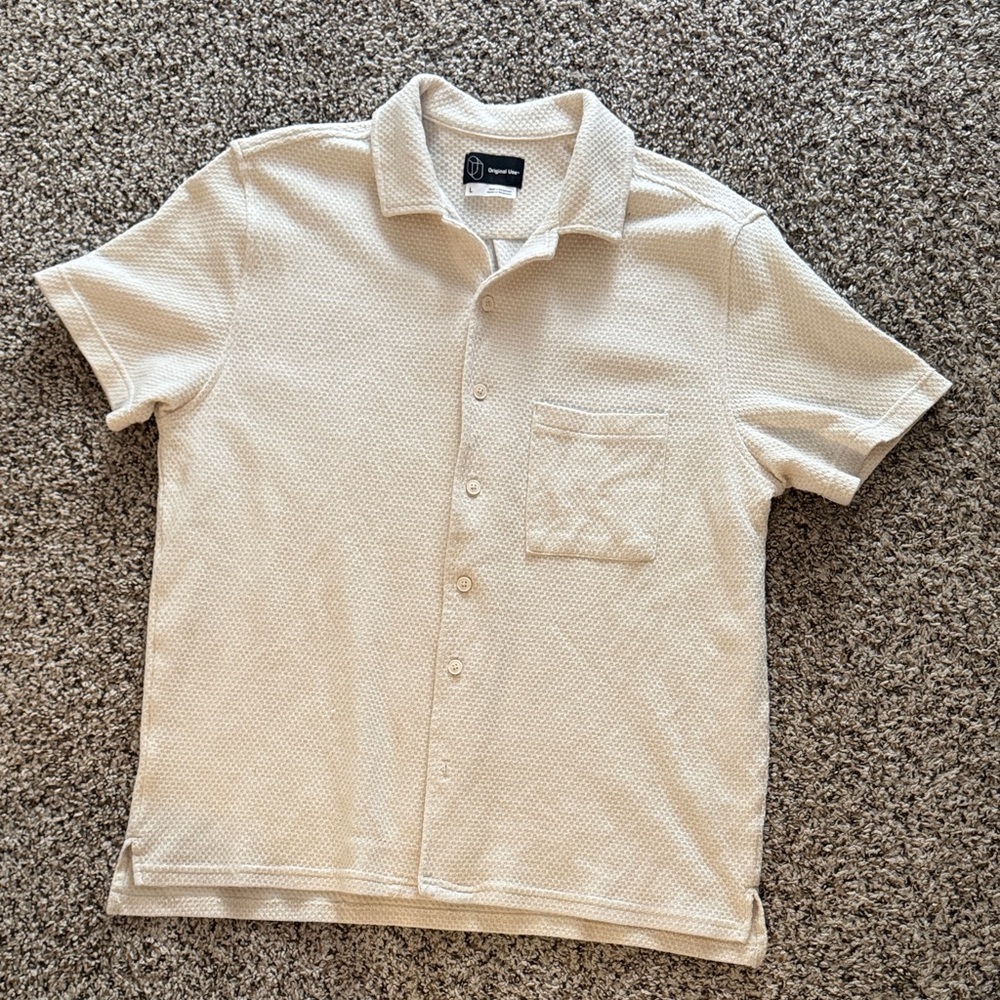 Goodfellow & Co Men's Beige Textured Button Down Shirt